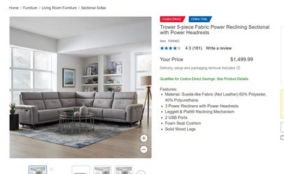 5-piece Fabric Power Reclining Sectional with Power Headrests
