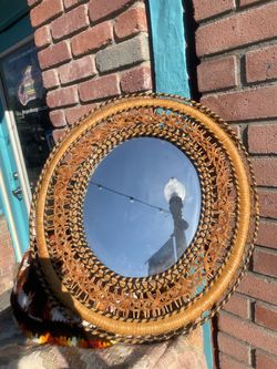 Rattan wicker oval mirror 23 by 20
