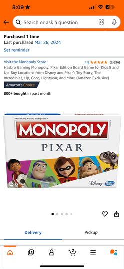Monopoly Pixar Board Game