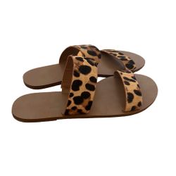 J Crew women’s flat sandals calf hair animal print size 6