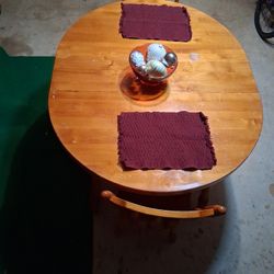 Heavy All Wood Table W 2 Matching Chairs, Has 2  Drop I Leafs, Picture Shows W 1...