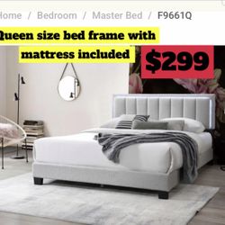 Queen Size Bed Frame With Pillow Top Mattress Included 