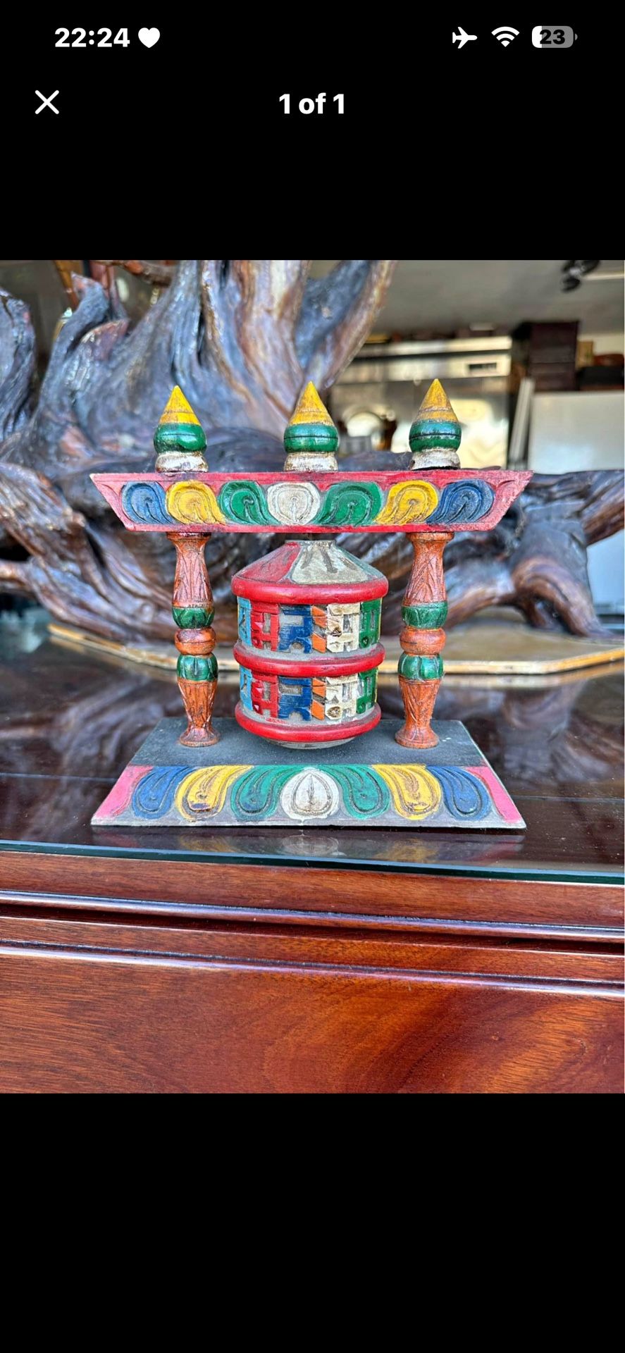 Vintage Tibet wood buddha rolling bible