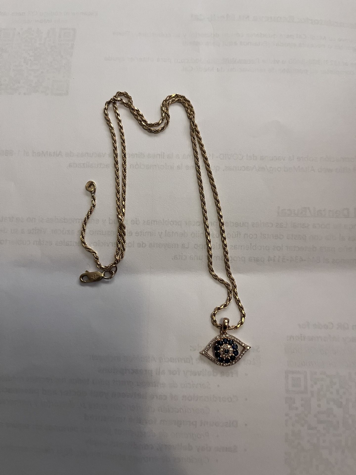 14kg Gold Rope Chain W Rose Gold Eye Pendant 14kg