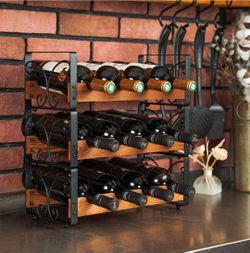 3 Tier 12 Bottle Stackable Wine Rack Stand Alone