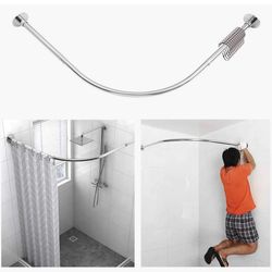 L Shaped Corner Shower Curtain Rod Adjustable Stainless Steel Drill-Free