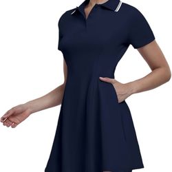 Women's Short Sleeve Golf and Tennis Dress with Button Placket and Pockets for Sports and Casual Wear