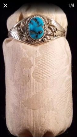 High relief Sterling silver and turquoise bracelet cuff