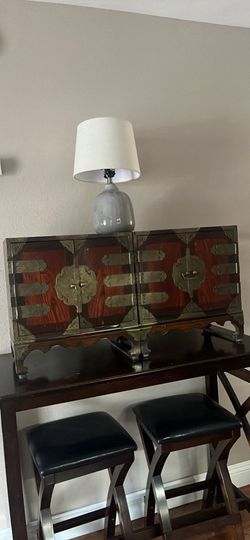 Asian-Style Wooden Storage Chest with Brass Hardware – Vintage Accent Cabinet