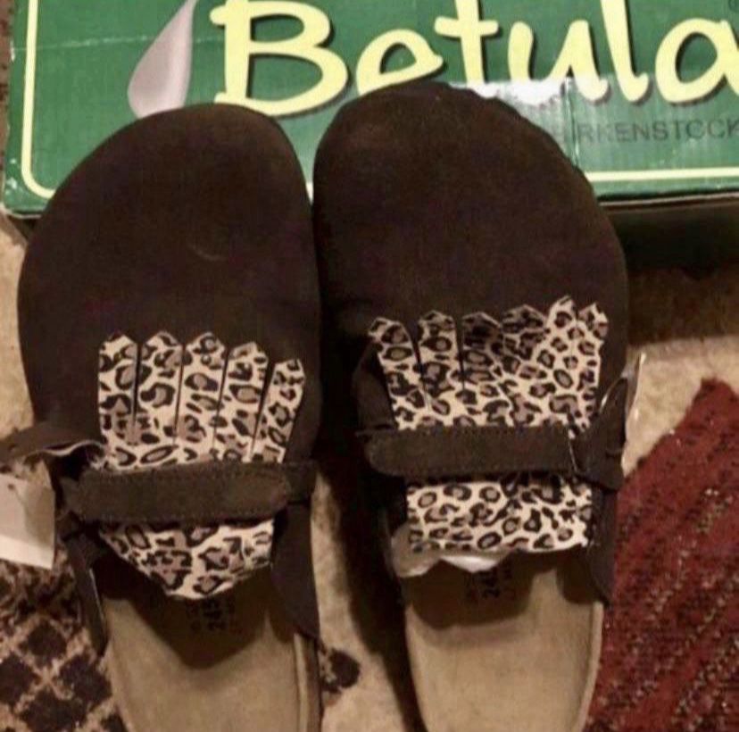 Betula by BIRKENSTOCK - size 7 brown animal print LEATHER SUEDE MULE, new in box