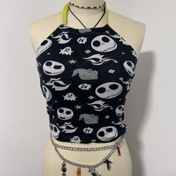 Jack, Nightmare Before Christmas Halter Crop Top Size Is Small. Cotton Fabric Tank Top