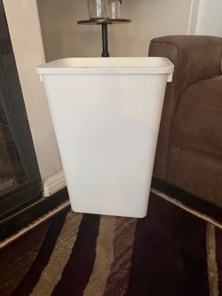13” White plastic trash can