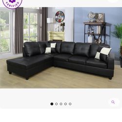 Like-New Black Faux Leather Sectional – Only 1 Week Old