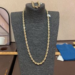 10k Solid Rope Chain And Bracelet Combo