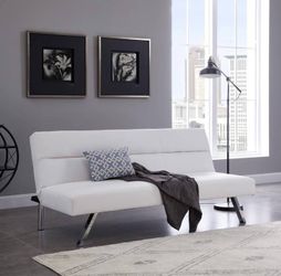 Futon Convertible Sofa Twin Bed White Faux Leather LIKE NEW