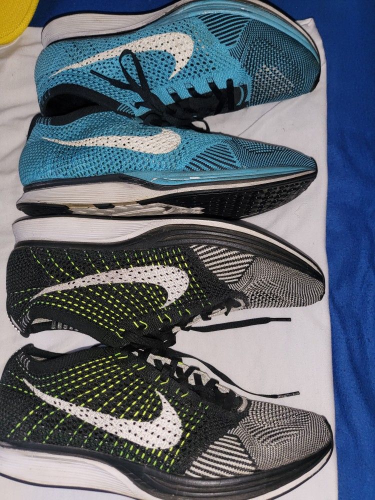 (2) Nike Flyknit Racer Black (10) Blue (9.5) Listing Price Is For Both