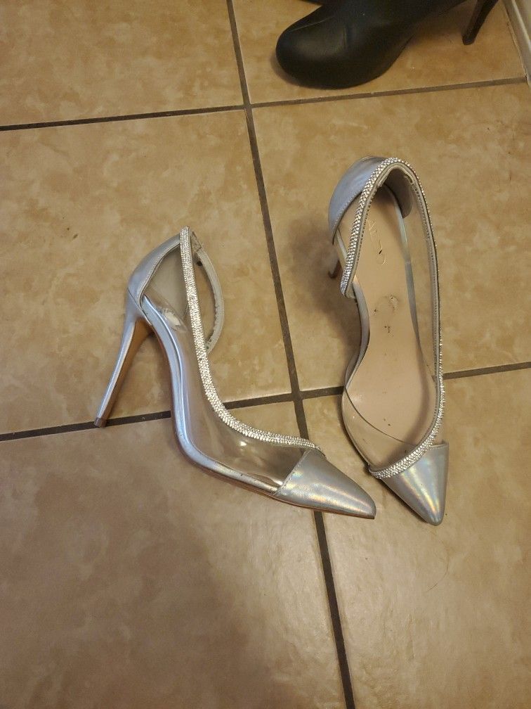 Size 10 Silver/clear Heels
