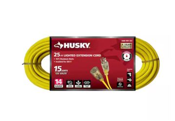 Husky 25 ft. 14/3 Medium Duty Indoor/Outdoor Extension Cord with Lighted End, Yellow
