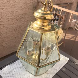 Vintage  Beveled Glass 3-Light Hexagon Hanging Pendant  12 Panel