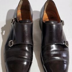 Santoni Mens Leather Double Monk Strap Dress Shoes Brown Size 11 D Italian 