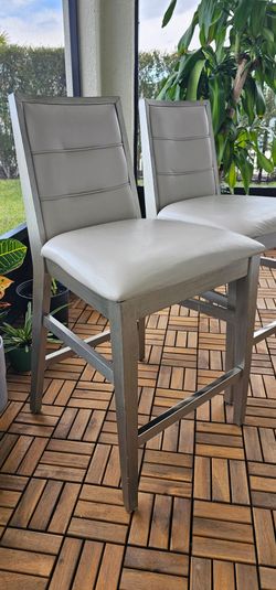 Gray Bar Stools with Upholstered Back and Seat