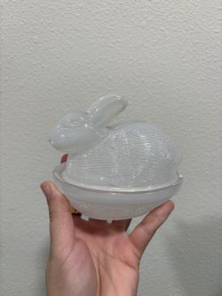 Vintage Glass Bunny Candy Dish 