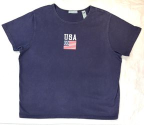 Women's XL Navy Blue Short Sleeve T-Shirt USA Flag Logo 100% Cotton by Marsh Landing