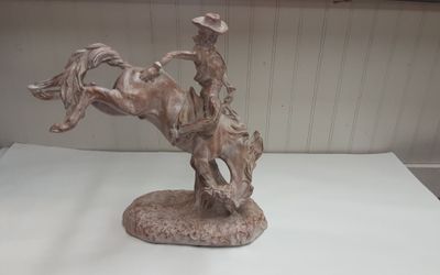 Sculpture By Anne-Jo Ceramics Horse & Rider- Located in Shelton