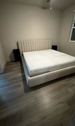 King Upholstered Bed Frame + Memory Foam Mattress