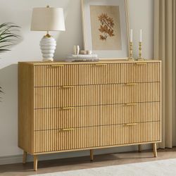 Fluted 9 Drawer Dresser for Bedroom, 55" Wide Modern Chest of Drawers with Curved Profile Design and Metal Handles, Wood Dresser TV Stand & Storage Or