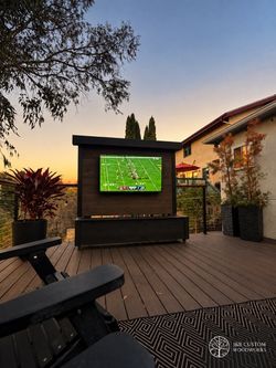Outdoor media wall planter/storage bench