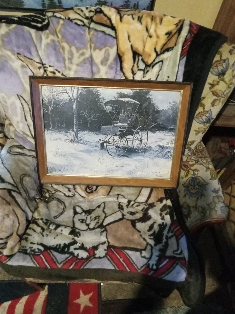 Vintage Print Ron Roesch Silver Anniversary Signed 22×16 Winter Horse Carriage