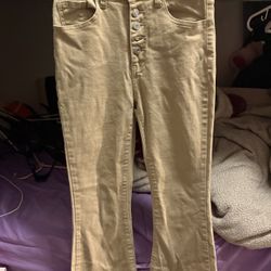 Beige High-waisted Flare-leg Jeans
