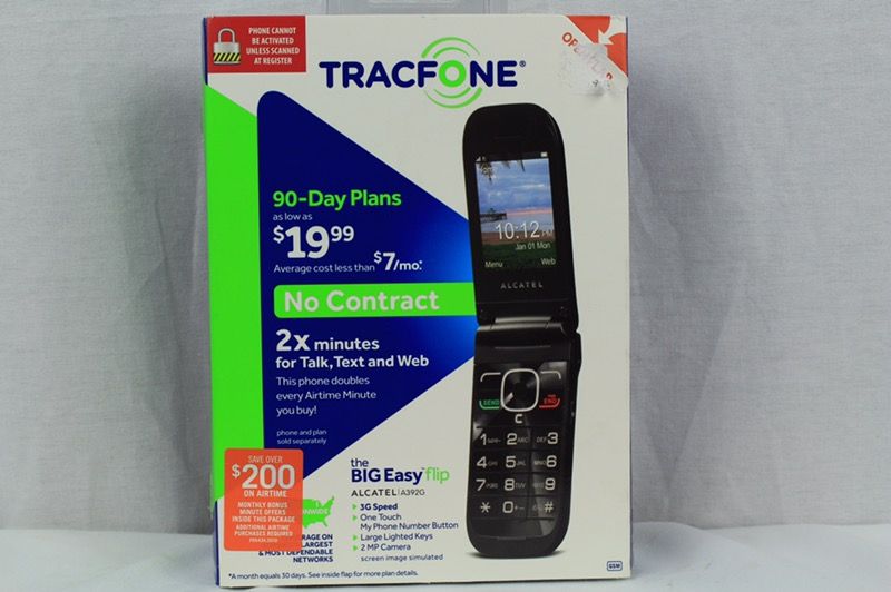 New TracFone prepaid flip phone – Alcatel A206- double minutes/data/etc. on refill