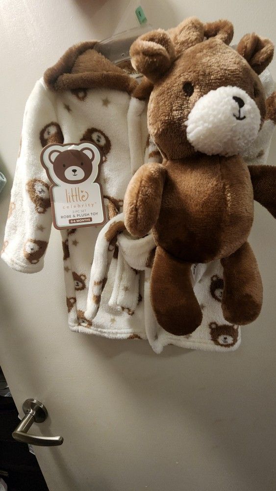 Baby Robe & Plush Teddy Bear