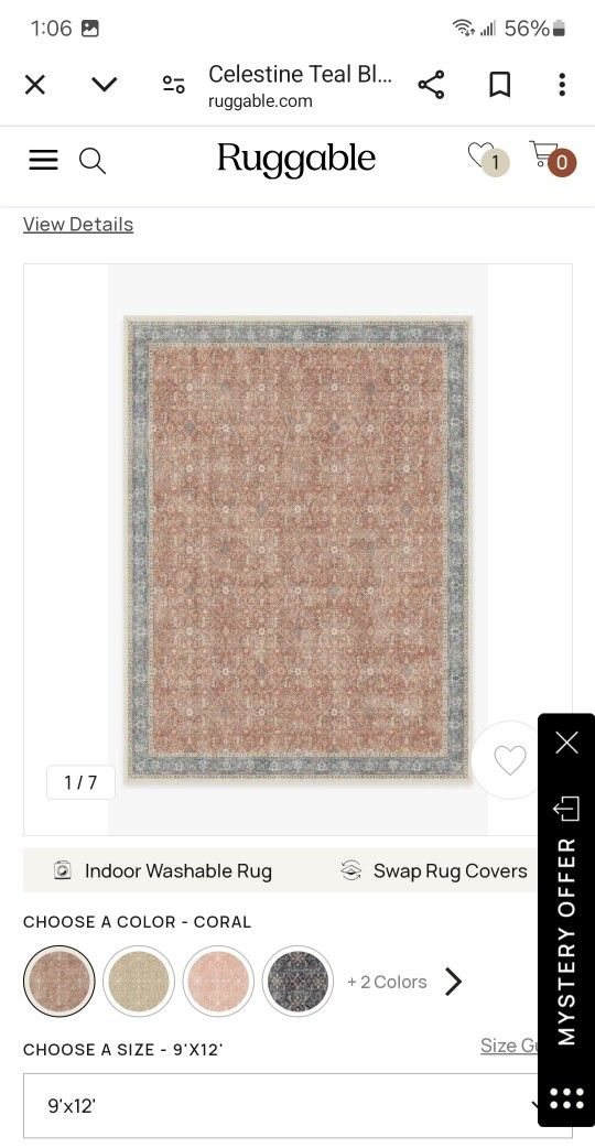 9 X 12 Ruggable Washable Rug W/ Pad!!