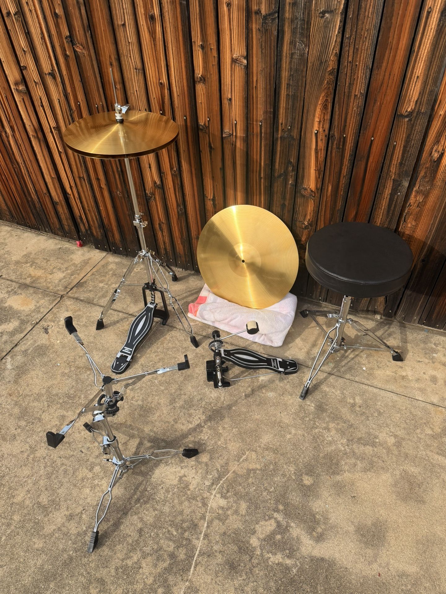Brands New Beginner Drum Hardware + Cymbals – Starter Kit