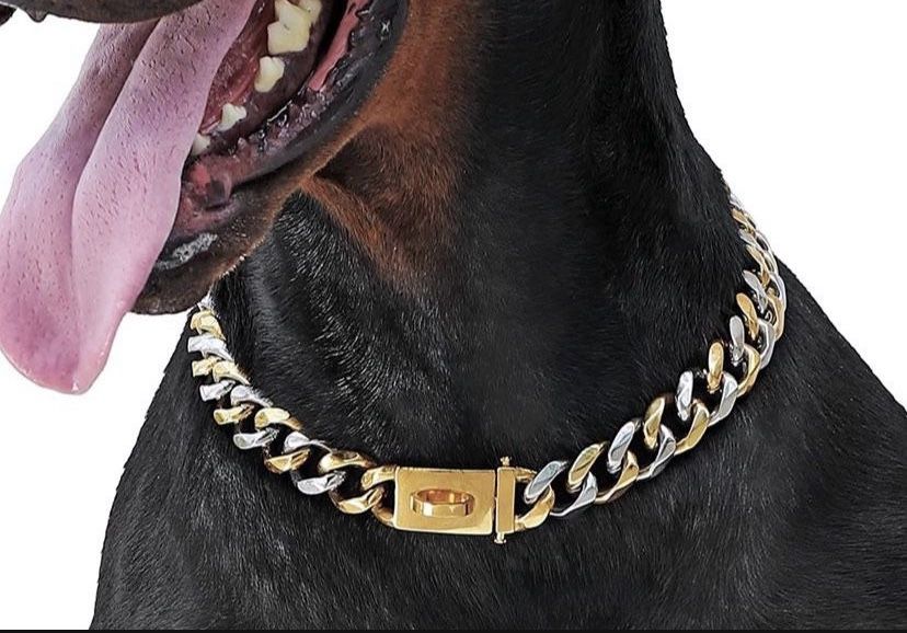 24”19mm Gold Dog Chain Collar, Cuban Link Dog Collar, 18k Gold Plated 20x Thicker 316l Gold Chain Dog Collar Necklace, Chew Proof Heavy Duty Pitbull C