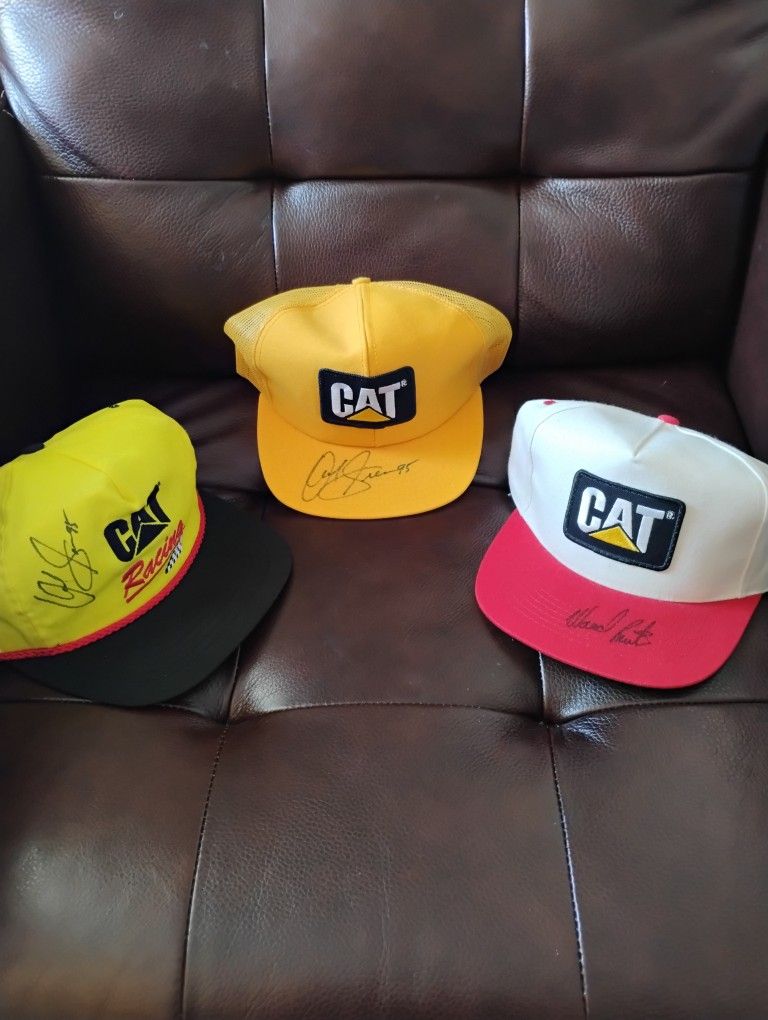 VTG CAT Caterpillar NASCAR Snapback Cap Autographed by Ward Burton (LOT OF 3)