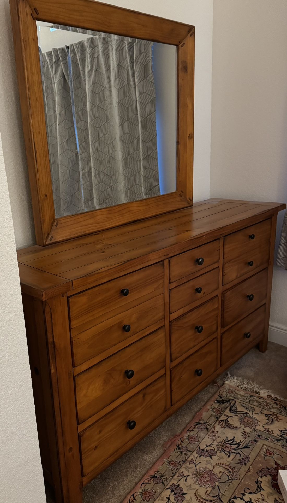 Moving Sale : Bedroom Furniture Set ( Drawer Dresser & Mirror) + 2 Drawer Charging Night Stand