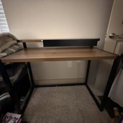 Dark Wood And Black Metal Simple Desk