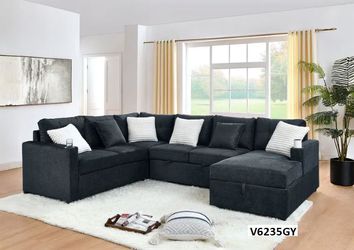 GREY SECTIONAL SLEEPER W/ STORAGE & CUP HOLDERS CLOSEOUT SALE!