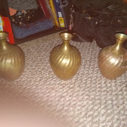 3 Brass Vases Solid Brass Vintage 