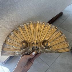 Vintage Gold Leaf Carved Fan or Shell Decorative Wall Accent