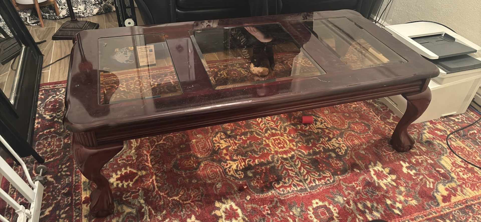 Antique Brown Table With Glass Top