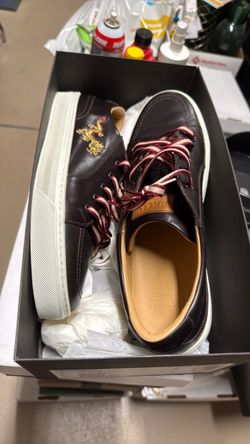 Bally Dark Brown Leather Sneakers with Dragon Embroidery