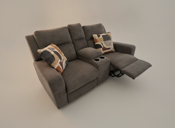 Ashley Gray Chenille Reclining Loveseat w/ Console + Cupholders - Set of 2