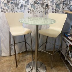 Bistro Glass Table Top With Metal Base And Two Chairs