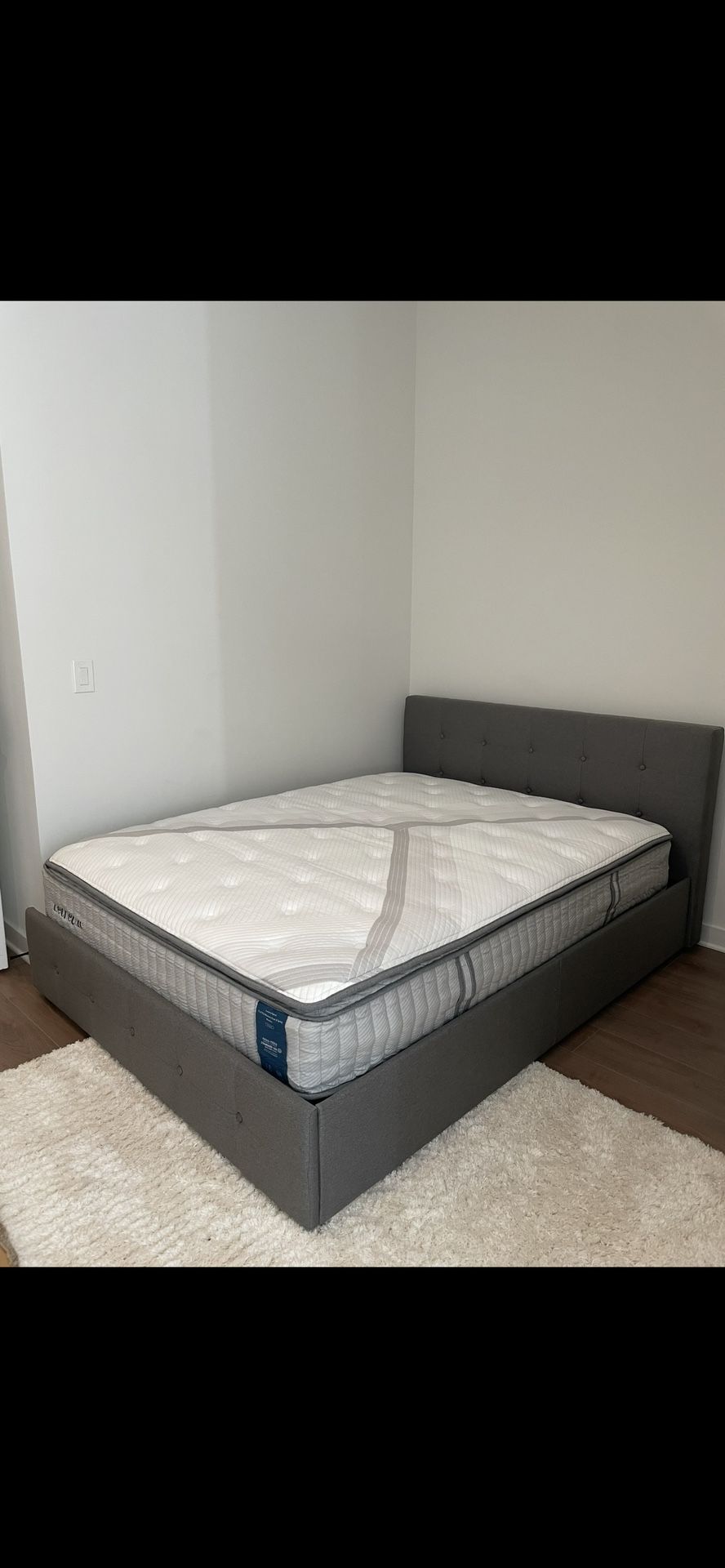 Queen-sized Upholstered Platform Bed with Four Storage Drawers And Mattress