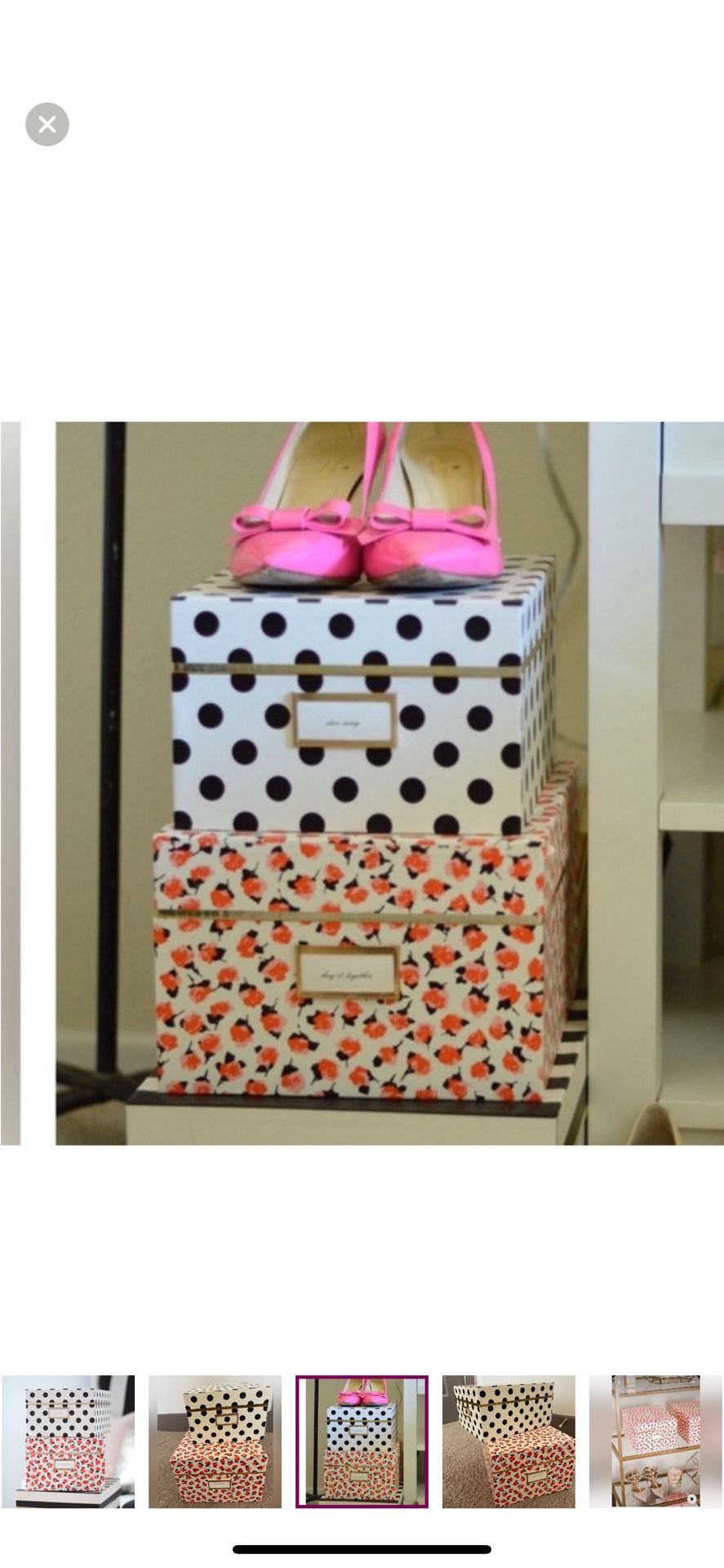 Kate Spade Set of 2 Nesting Storage Box Decorative Red Rose & Black Polka Dot